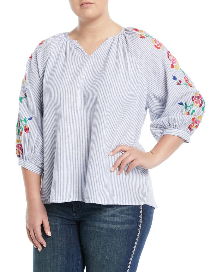 Embroidered-sleeve Tassel-back Blouse,