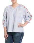Embroidered-sleeve Tassel-back Blouse,