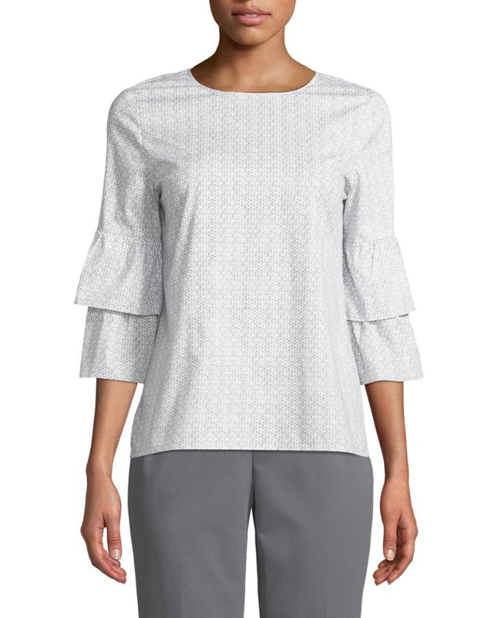 Geometric-print Poplin Tiered-sleeve Blouse