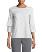 Geometric-print Poplin Tiered-sleeve Blouse