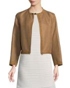 Makena Suede-trim Raffia Weave Jacket