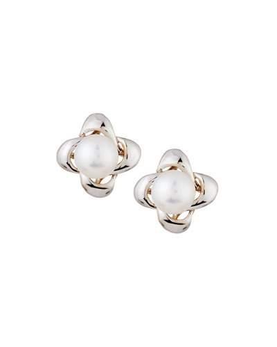 14k Pearl Floral Stud Earrings,