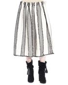 Striped A-line Skirt With Frayed Edging, Ecru/black