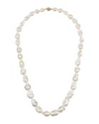 14k Long Baroque Freshwater Pearl Necklace, White