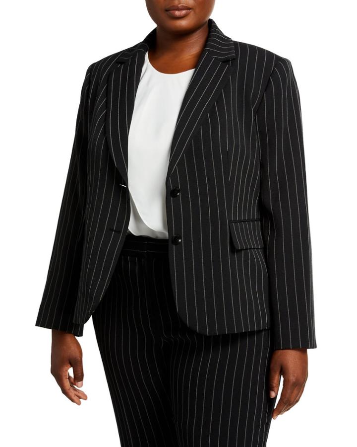 Plus Size Chalk Stripe Two-button Jacket
