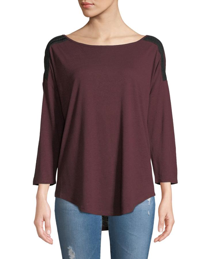 3/4-sleeve Knit Tee W/braided