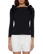 Brianna Velvet Bow Ribbed Off-the-shoulder Top