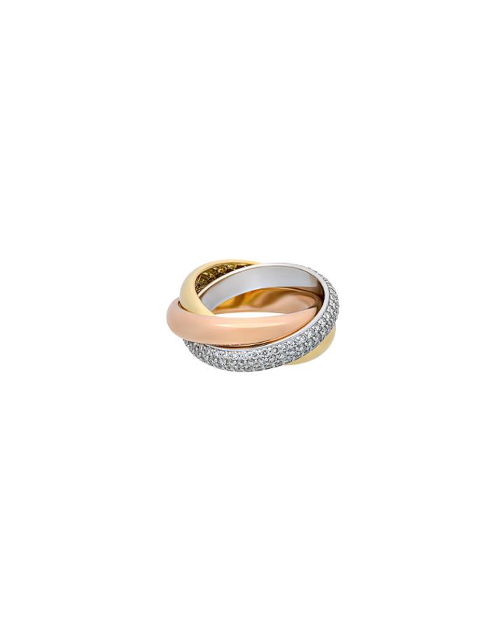Estate 18k Tricolor Gold Trinity Ring With Diamonds,