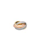 Estate 18k Tricolor Gold Trinity Ring With Diamonds,