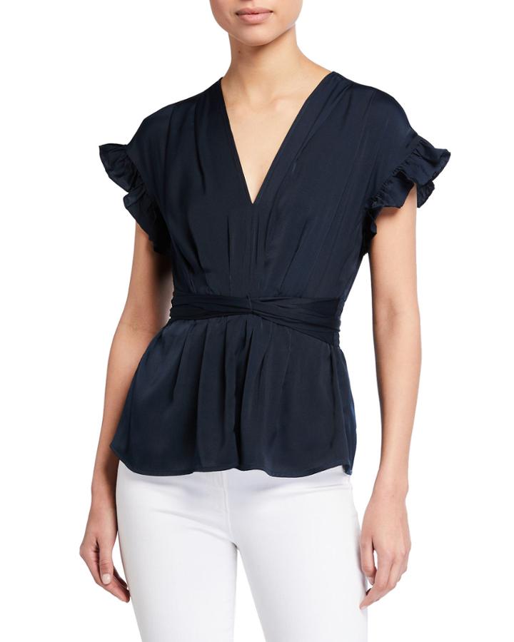 Ruffle-sleeve Pleated Top