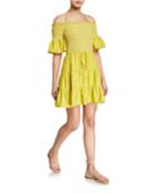Mojito Smocked Cold-shoulder Tiered Mini Halter Dress