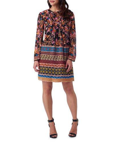 Boho Floral-print Dress, Black/orange