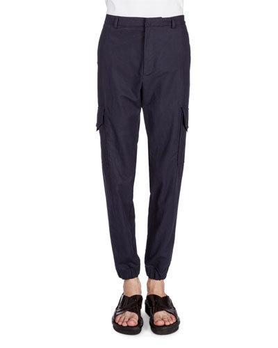 Cotton/linen Cargo Jogger Pants, Navy