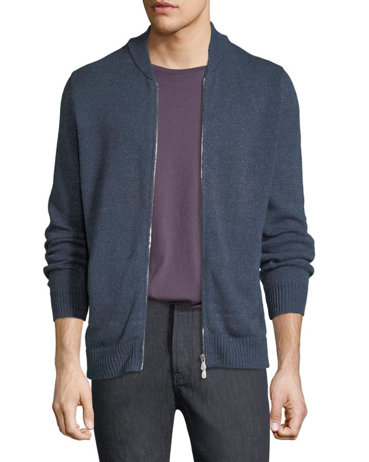 Men's Zip-front Linen/cotton Cardigan