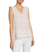 Sleeveless V-neck Geometric-print Crochet Top