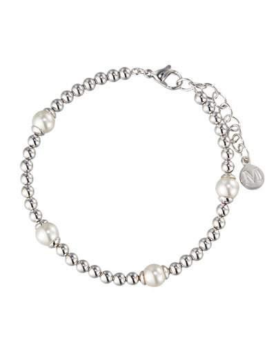 Blake Beaded Pearl Station Bracelet, White