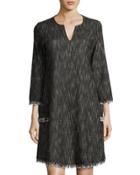 Textured Dress With Fringe Trim, Black/white
