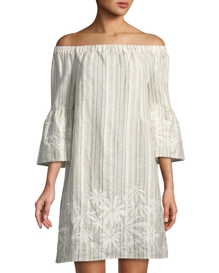 Off-the-shoulder Embroidered Striped