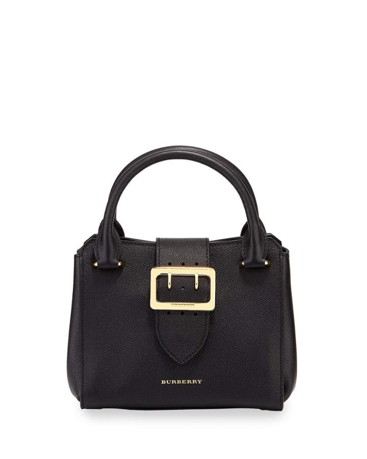 Buckle Small Leather Tote Bag, Black