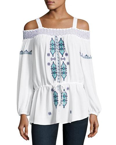 Smocked Off-the-shoulder Peasant Blouse