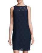 Floral Lace Shift Dress, Real Navy