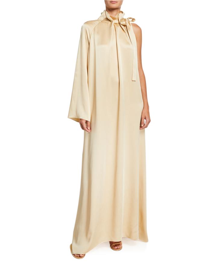 Satin One-sleeve Tie-neck Gown