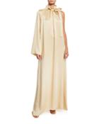 Satin One-sleeve Tie-neck Gown