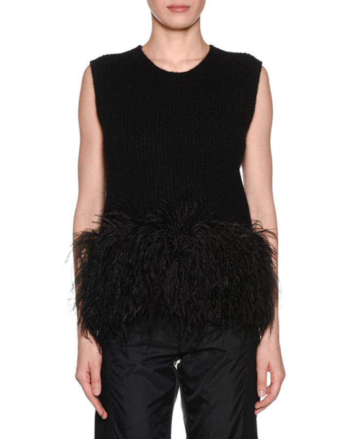 Scoop-neck Wool Feather Tank