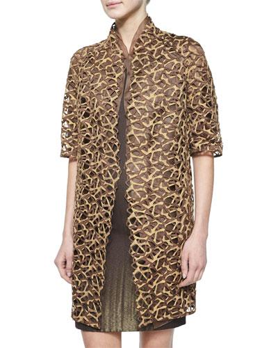 Metallic Trapezoid Lace Coat, Caramel Gold