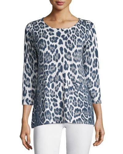 3/4-sleeve Leopard-print Cashmere Tunic