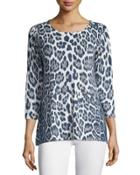 3/4-sleeve Leopard-print Cashmere Tunic