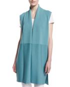 Shawl-collar Long Vest, Blue