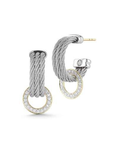 Three-row Micro-cable Pave Diamond Hoop Earrings, Gray