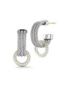 Three-row Micro-cable Pave Diamond Hoop Earrings, Gray