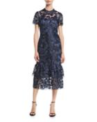 Treya Tulle Cocktail Dress W/ Midnight Leaf Embroidery