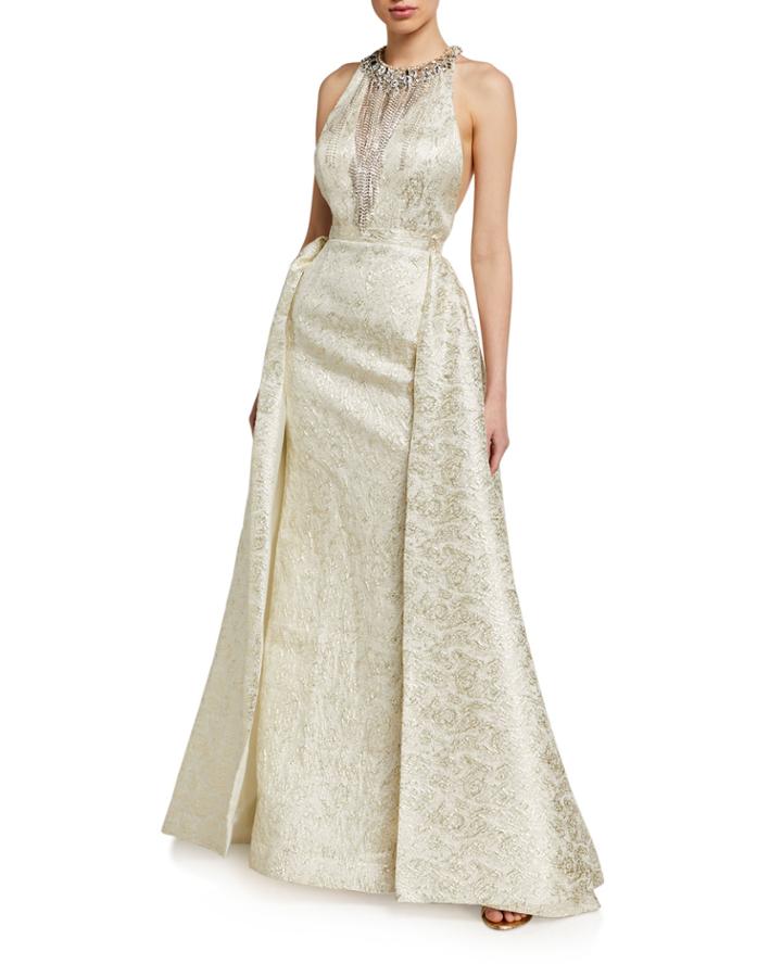 Embellished High-neck Racerback Ball Gown