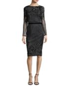 Long-sleeve Lace Velvet Devor&eacute; Sheath Cocktail Dress