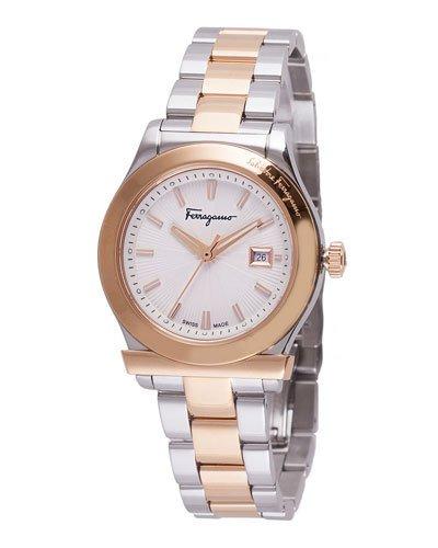 32mm Two-tone Bracelet Watch, Silver/gold/white