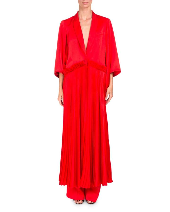 Duchesse Satin Plisse Coat Dress