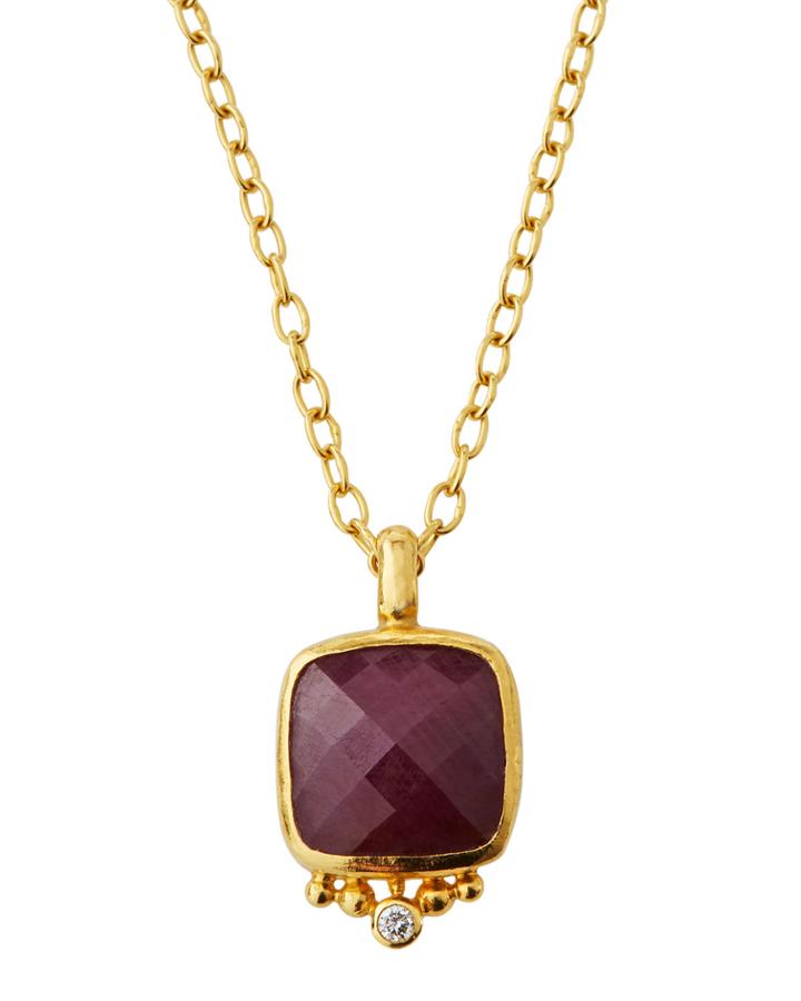 24k Elements Flat Cushion Ruby Pendant Necklace