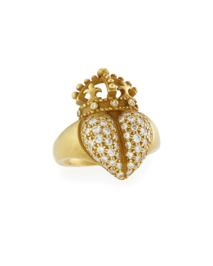 Estate 18k Diamond Heart & Crown Ring,