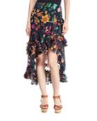 Sasha Floral Devore Asymmetric Tiered Ruffle