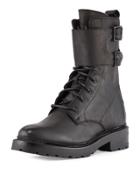 Julie Shield Leather Combat Boot, Black