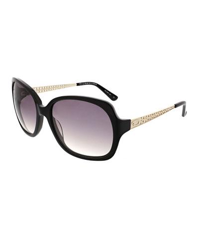 Medium Square Cutout-temple Sunglasses, Black