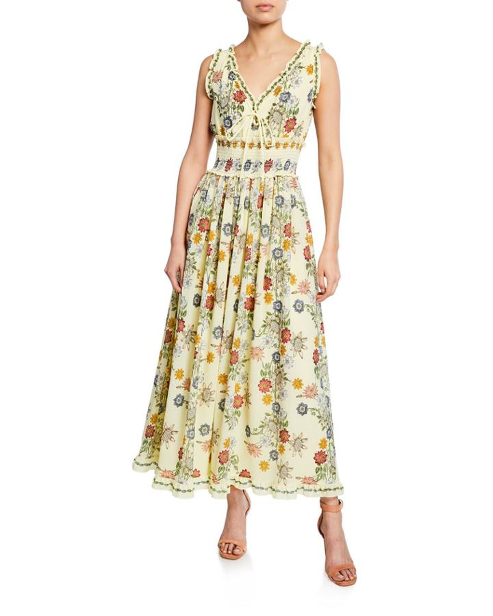 Floral-print Smocked