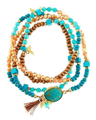 Long Beaded Wrap Bracelet, Blue