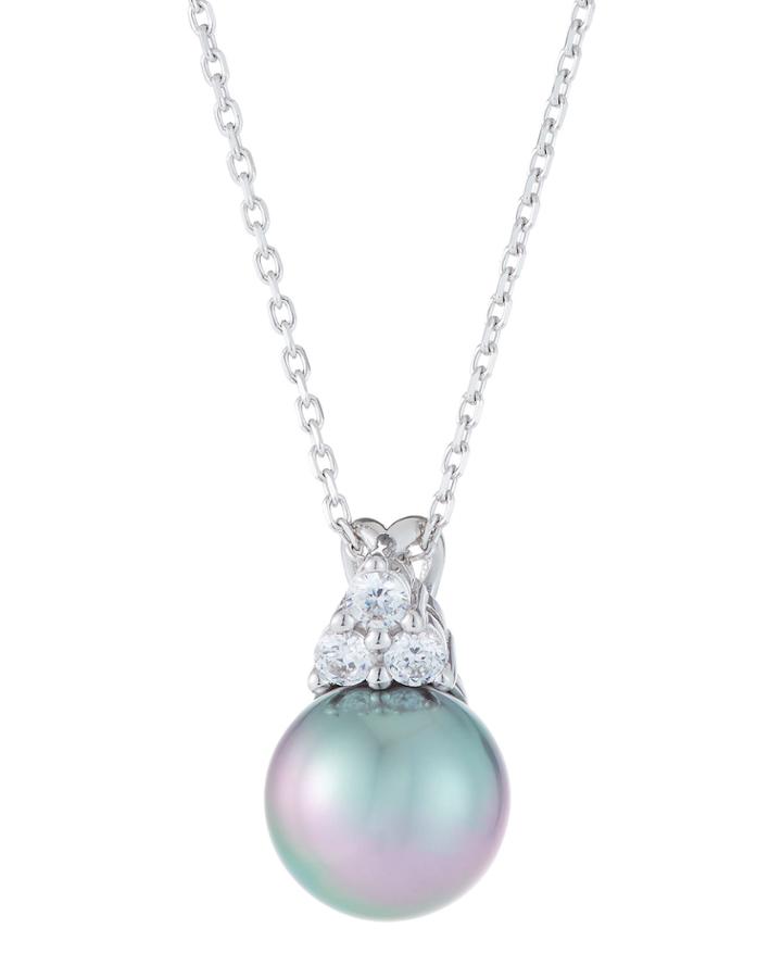 Cubic Zirconia & Pearly Pendant Necklace, Gray