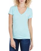 Rhinestone Logo V-neck Tee