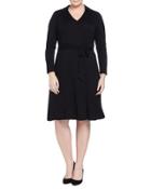 3/4-sleeve Faux-wrap Dress, Rich Black, Women's