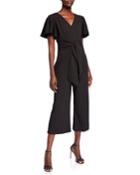 Flutter-sleeve Cropped Sash-tie Jumpsuit